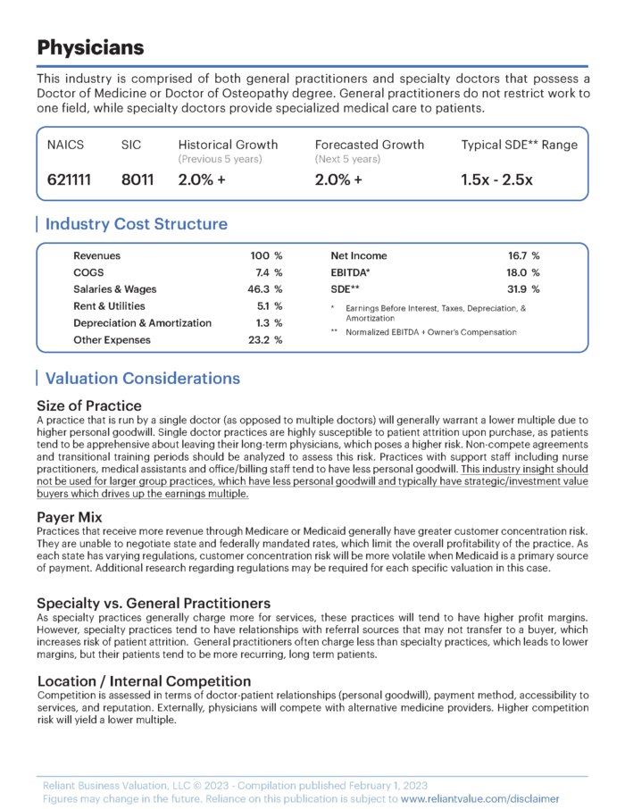 Medical Practices - Reliant Business Valuation